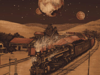 Album artwork. An old locomotive moves through railroad tracks below a large moon. The caption reads Bill Scorzari, Sidereal Days (Day 2)